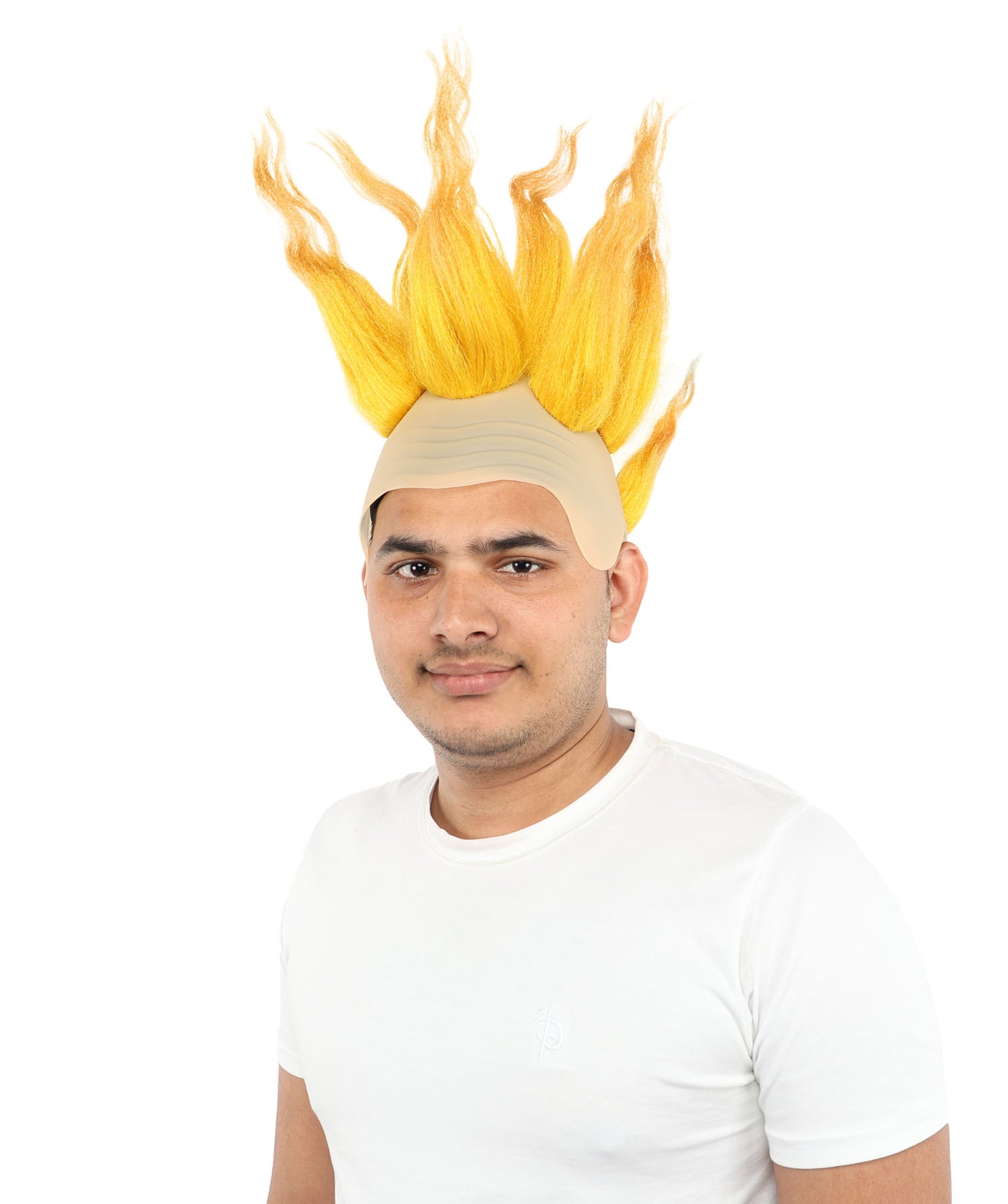 HPO Men's Flame Style Fantasy Spiked Wig – 16 Inch Yellow & Golden Mixed Wig with Breathable Cap | Anime Party Halloween and Cosplay Character Wig