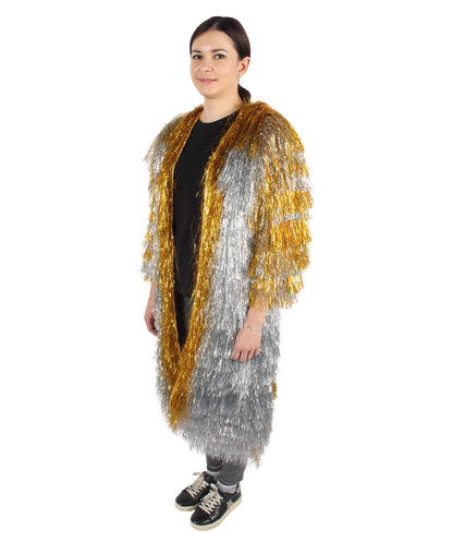 HPO Women's Gold & Glitter Thin Tinsel Trenchcoat, Perfect for Halloween