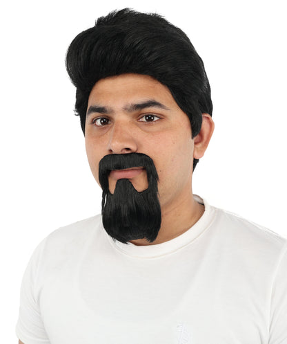 HPO Men's Black Wig with Goatee Beard & Mustache | Stylish Men’s Hair with Beards Look | Suitable for Cosplay, Costume Parties, Stage Performances & Events