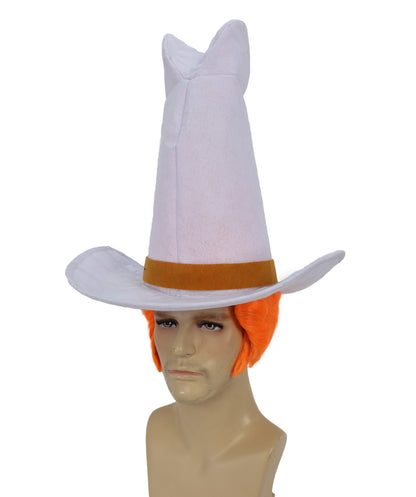 HPO Troll-Inspired Cowboy Wig – Funny Orange Character Hair with Tall White Hat Style | Halloween & Party Use