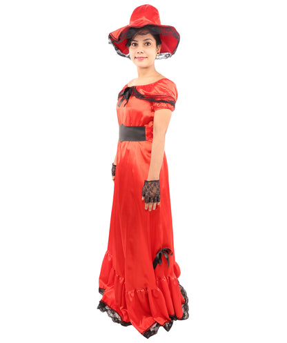 HPO Women’s Red Southern Belle Costume – Floor Length Ruffled Gown Dress | Vintage Theme Party, Halloween & Cosplay Outfit