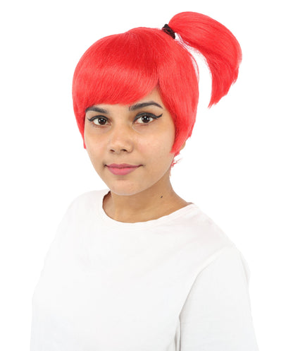 HPO Adult Women's Anime Trainer Character Wig | Vibrant hue multicolor options, create of synthetic fiber, short choppy bob with high side ponytail, breathable base | Cosplay, Halloween, theater, party, performance, costume events