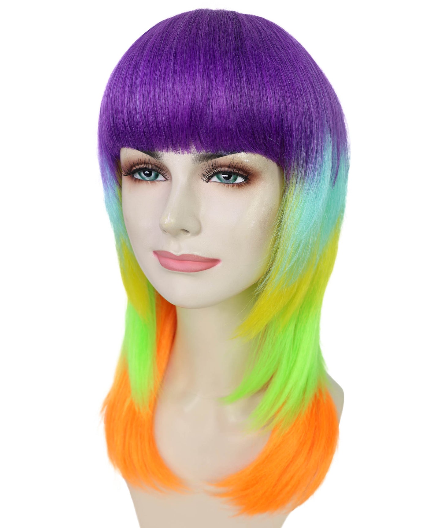 HPO Adult Women’s Vibrant Rainbow Prism Wig | Long Layered Multi-Colored Hair | Ideal for Halloween | Breathable Capless Cap