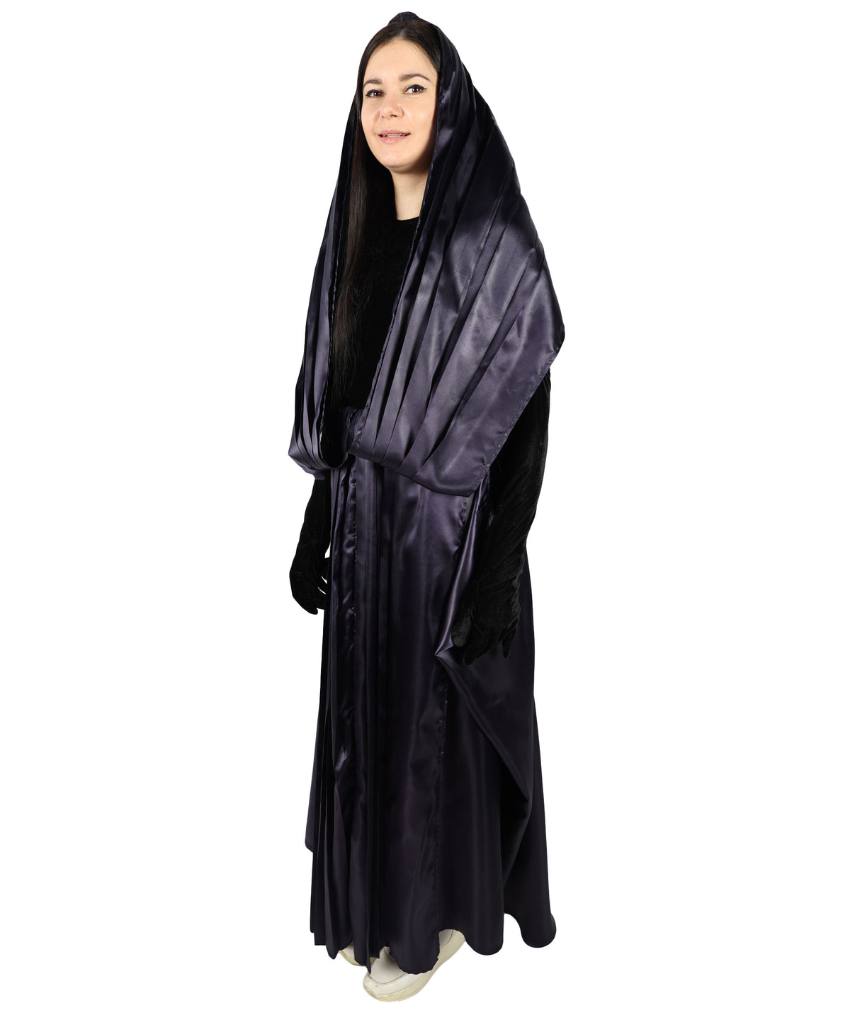 HPO Women's Fictional Movie Character Navy Blue And Black Long Costume, Perfect for Halloween, Flame-retardant Synthetic Fabric