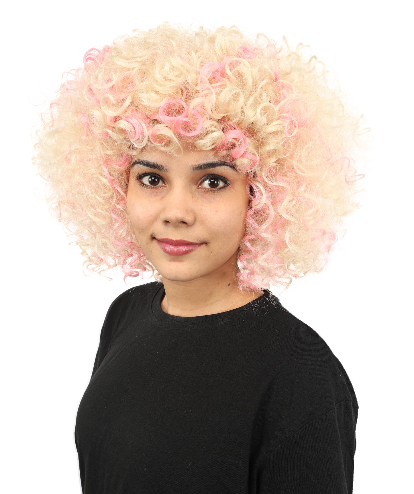 HPO Women's Medium Curly Pop Star Wig | Sleek Synthetic Hairstyle with Bold Vibes | Cosplay, Halloween , Stage Performance & Festival Fashion