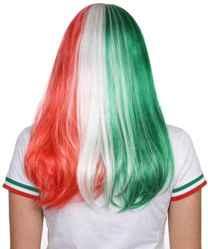 Mexico Flag Sport Party Long Bob Wig | National Pride | Premium Breathable Capless Cap