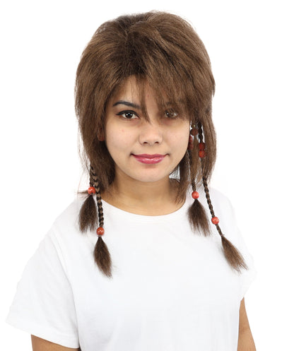 HPO Adult Women's Long Tribal Braided Wig | Multiple Color Options | Dark Shaggy Bob with Beaded Strands, Synthetic Fiber & Breathable Cap | Halloween, Sci-Fi Roleplay, Fantasy Costume