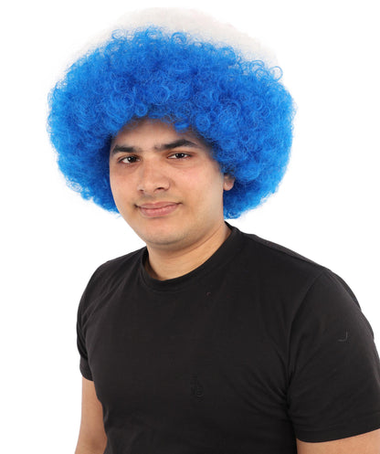 HPO  Tricolor Afro Style Netherlands Flag Wig | Flame-retardant Synthetic Fiber with Capless Construction | Ideal for Party, Halloween, Cosplay, Theater, Drag, Performance, Costume Events