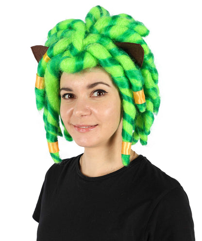 HPO Women's Superhero Green Braided Ponytail Wig I Halloween Wig I Flame-retardant Synthetic Fiber