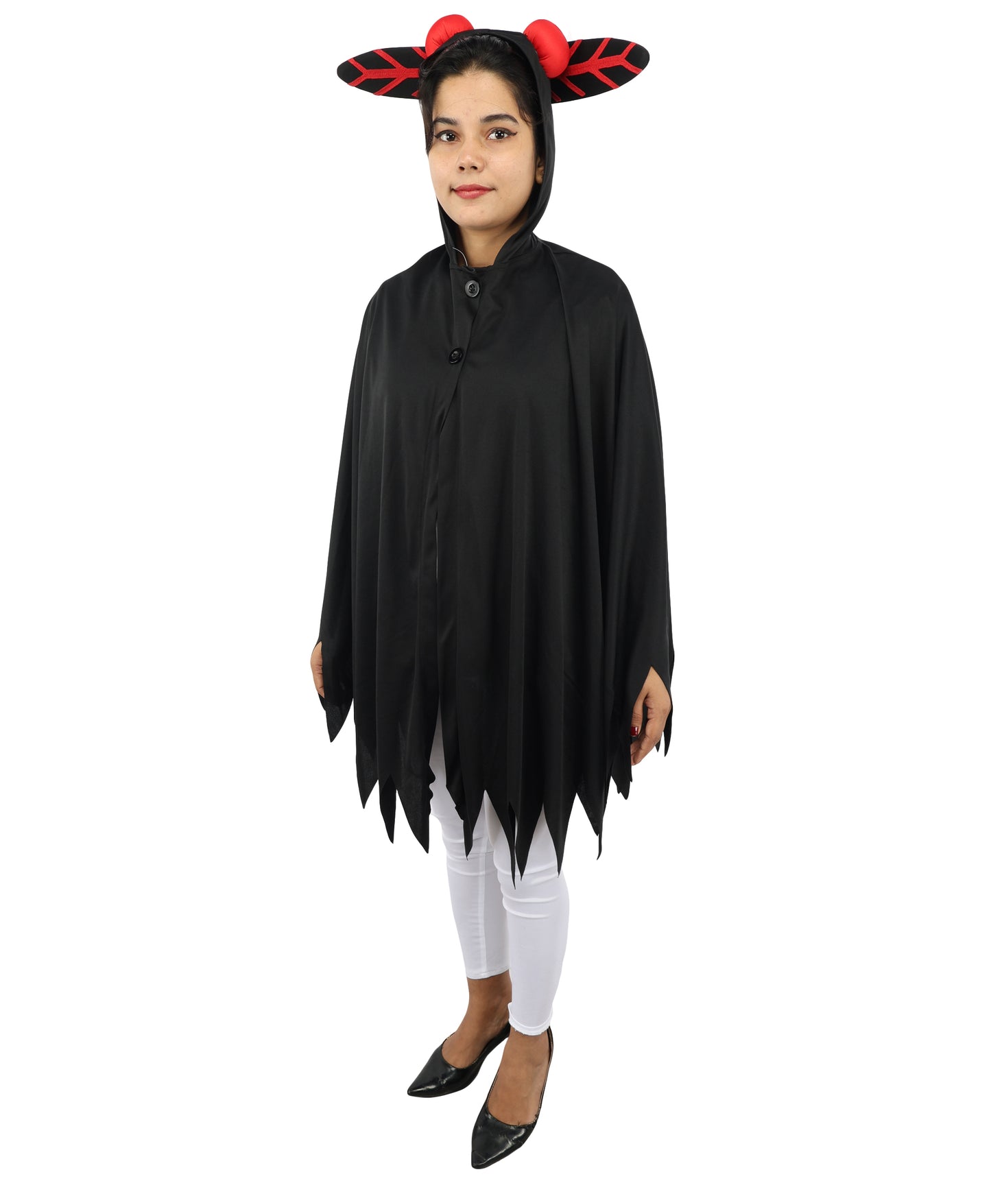 HPO Unisex Mystic Winged Creature Costume | Black Hooded Cape with Feather Details | Halloween, Cosplay, Parties & Themed Roleplay Outfit