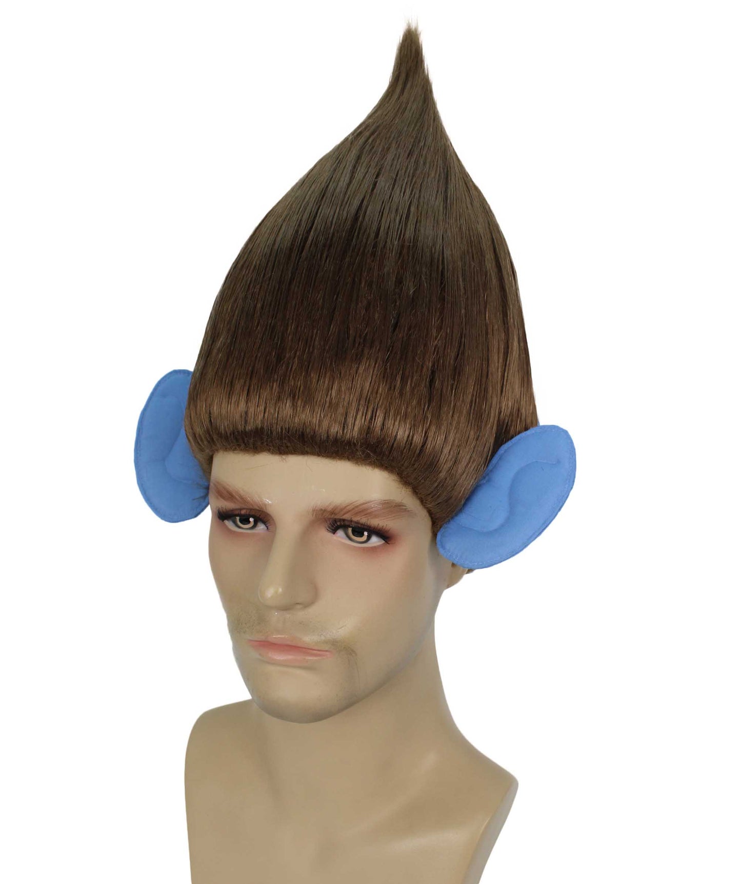 HPO Men's Pointy Diamond Guy Troll Wig with Blue Ears,Multiple Color,Flame-Retardant Synthetic Fiber