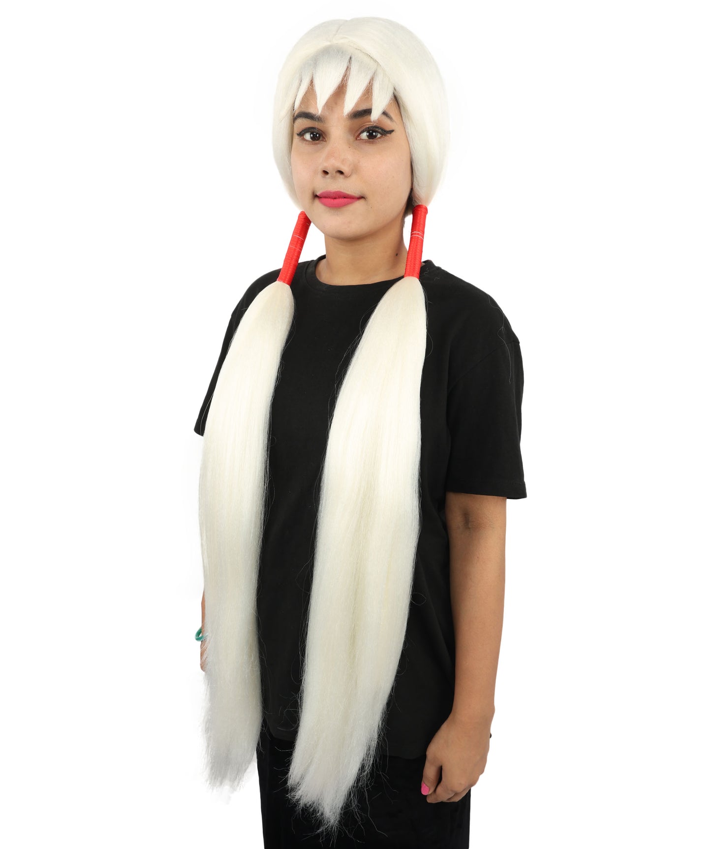 HPO Women's Extra Long Pigtail Wig | Multicolor Options | Floor Length Straight Twin Tails with Bangs, Heat Friendly Synthetic Fiber & Adjustable Cap | Halloween, Fairy Roleplay, Magical Girl Theme, Theater & Carnival