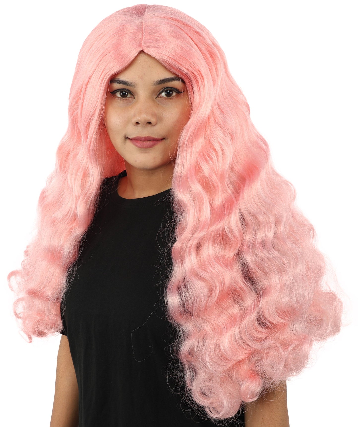HPO Adult Women's Long Wavy Wig | Multiple Color Options | Center Parted Ginger Curls with Voluminous Ends, Heat Resistant Synthetic Fiber & Breathable Cap | Halloween, Teen Roleplay, Theater, Themed Party & Costume Events