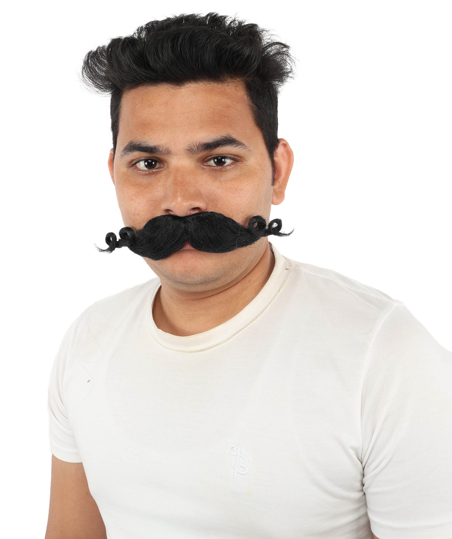HPO Men’s Brown Curled Handlebar Mustache – Vintage Style Fake Facial Hair for Retro Characters | Ideal for Halloween, Cosplay and Themed Parties