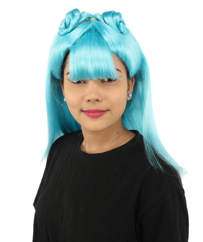 HPO Women's Brown & Pink Half Updo Bangs Wig | Create of synthetic fiber, blunt fringe with top bow, breathable base | Party, Halloween, theater, drag, performance, costume events