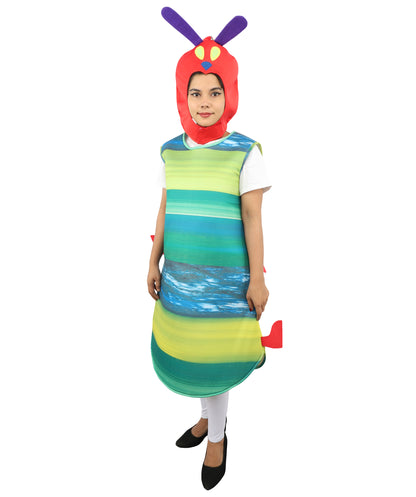 Colorful Caterpillar Costume | Adult Multicolor Striped Bodysuit with Antenna Hood | Playful Insect Outfit for Halloween, Cosplay & Parties
