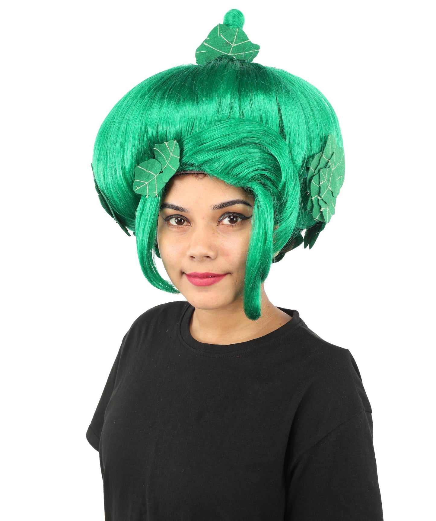 HPO Adult Women's Sculpted Pumpkin Show Wig | Multiple Color Options | Create of synthetic fiber, massive spherical updo with green leaf accents, breathable base | Halloween, theater, drag, performance, party, costume events