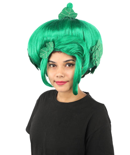 HPO Adult Women's Sculpted Pumpkin Show Wig | Multiple Color Options | Create of synthetic fiber, massive spherical updo with green leaf accents, breathable base | Halloween, theater, drag, performance, party, costume events