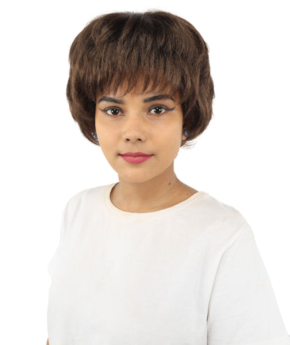 HPO Adult Women's Short Silver White Pixie Wig  | Edgy Layered Cut with Bangs | Synthetic Hair Wig for Stage Fashion, Cosplay, Halloween & Bold Party Looks