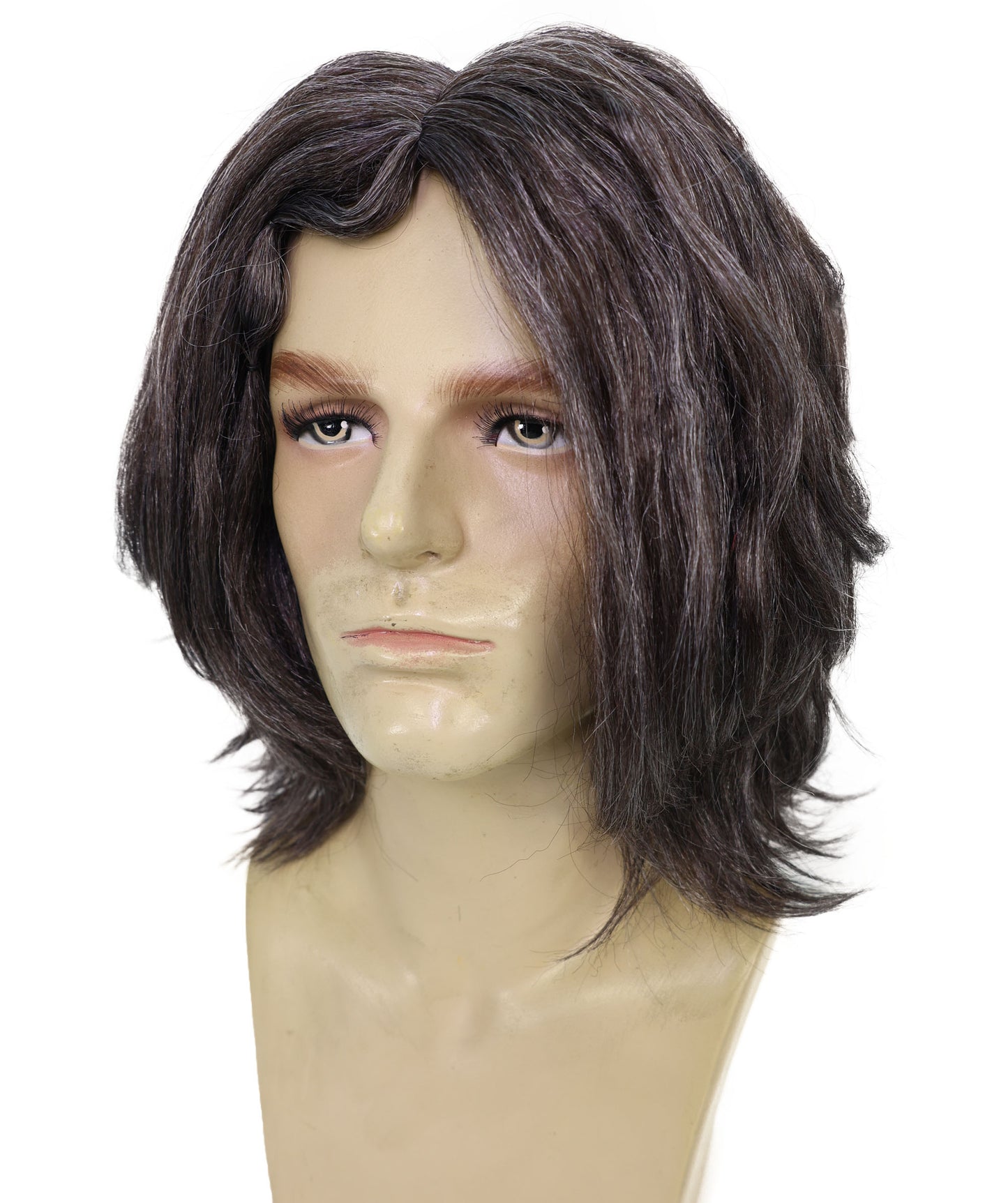 HPO Haunted Dark Grey Curly Ghost Wig | Scary Cosplay & Halloween | Messy Shoulder-Length Wig with Pale Skin Look