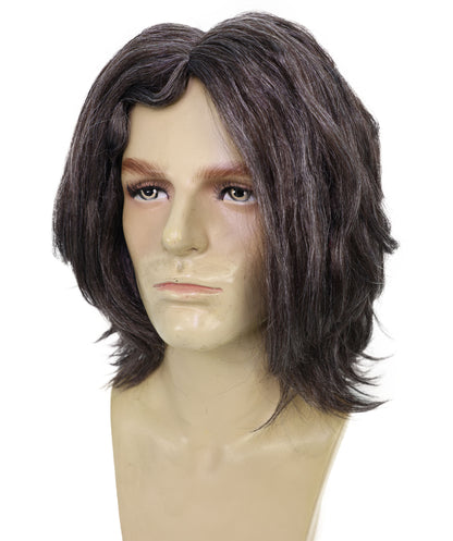 HPO Haunted Dark Grey Curly Ghost Wig | Scary Cosplay & Halloween | Messy Shoulder-Length Wig with Pale Skin Look