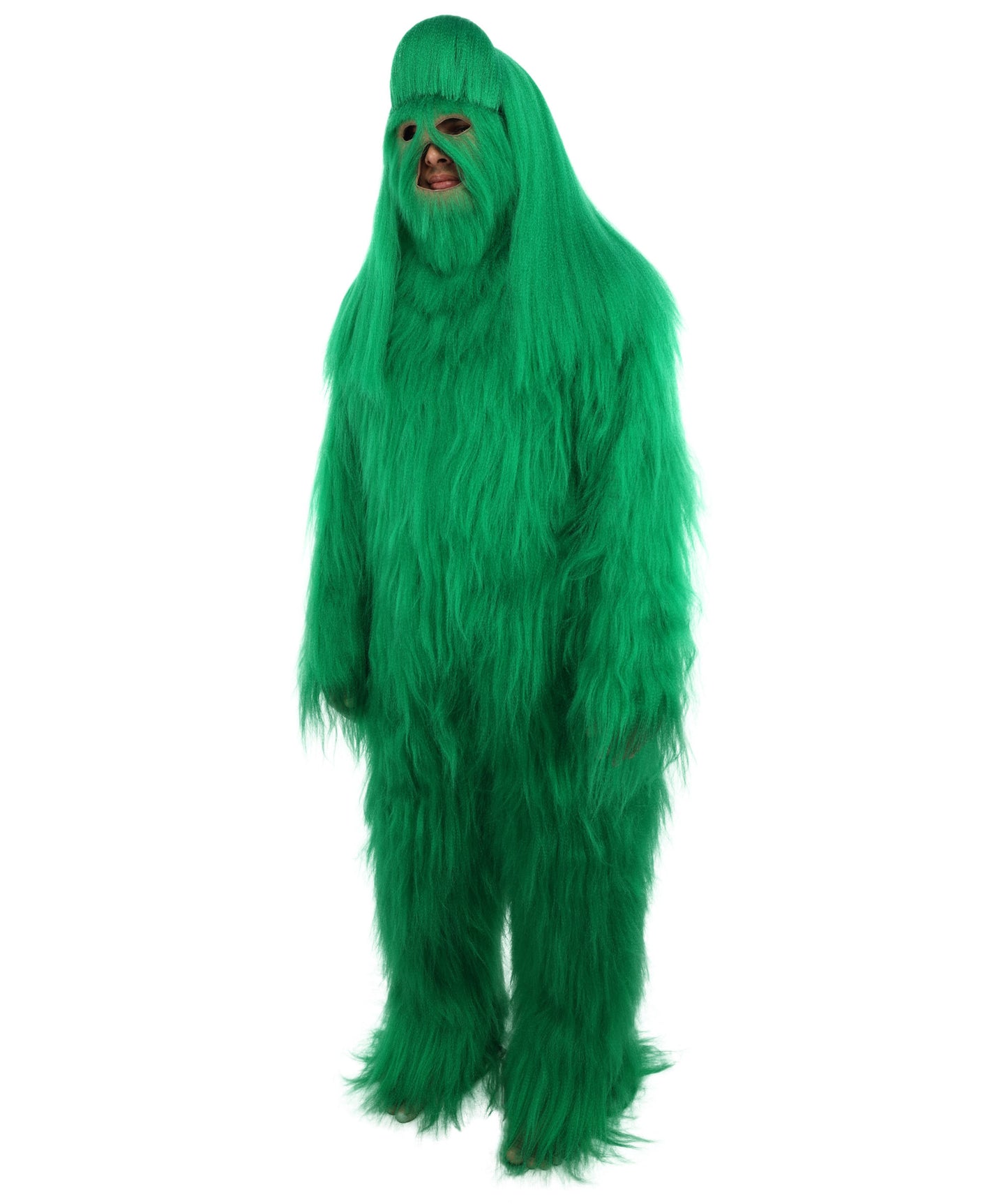 HPO Unisex Extreme Hairy Person Costume, Mask and Bundle - Full-Body Hair Suit Extra-Long Ash Brown Costume Wig for Halloween, Cosplay & Parties