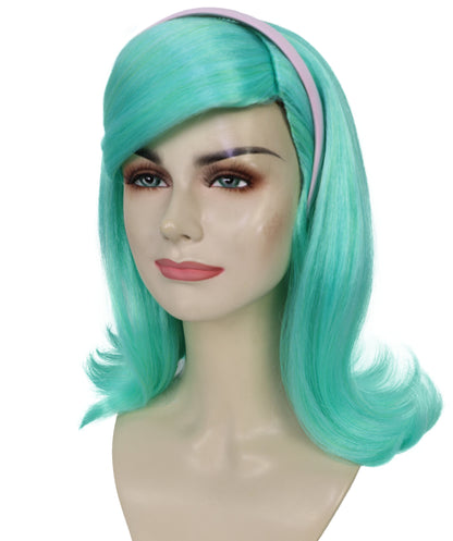 HPO Women’s Rap Diva Wig | Medium Wavy Blue Lake Hairstyle | Bold Synthetic Hairpiece with Adjustable Cap for Cosplay, Parties, Stage & Performances