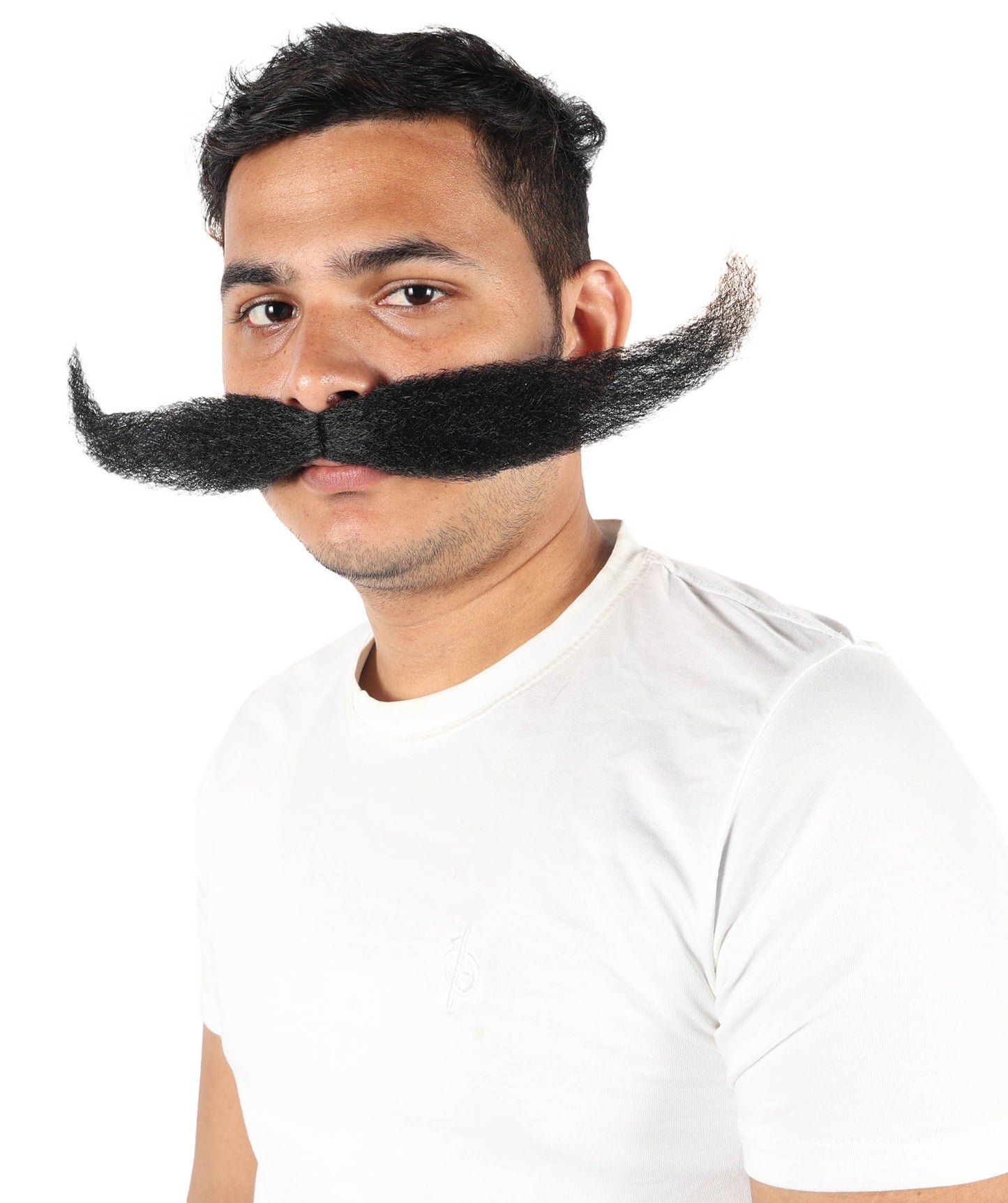 HPO Men's Giant Black Mustache | Self-Adhesive Fake Mustache | Realistic Costume Facial Hair Accessory for Halloween, Parties & Roleplay