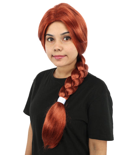 HPO Women's Advanced Titles Extra Long Auburn Braided Wig | 29-Inch Copper Red Synthetic Fiber, Thick French Braid Style, Center Part Smooth Texture | Halloween, Theater, Drag, Costume Events