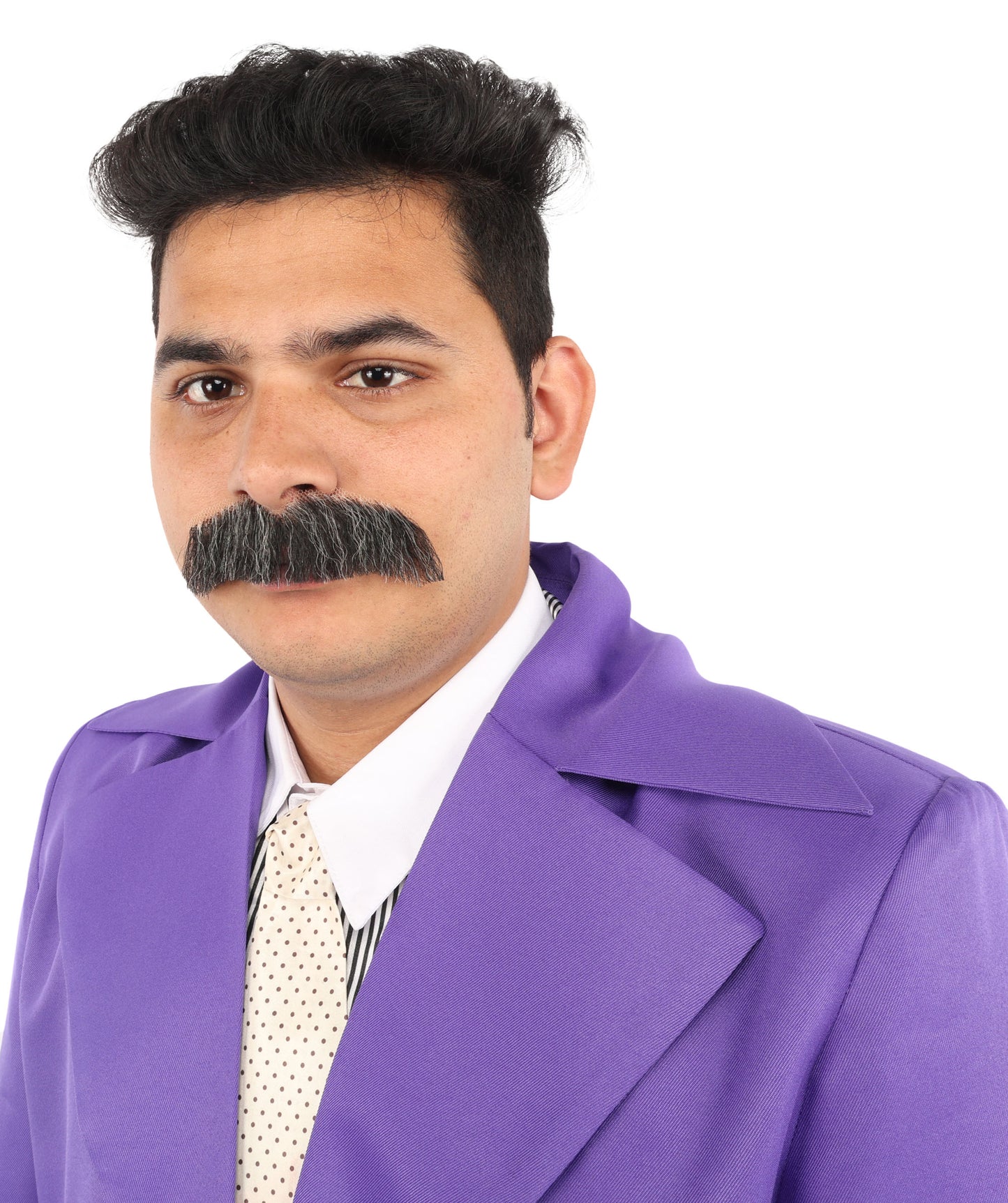 HPO Adult Men's Fake Human Hair Rancher Cowboy Mustache | Mixed Black & Grey