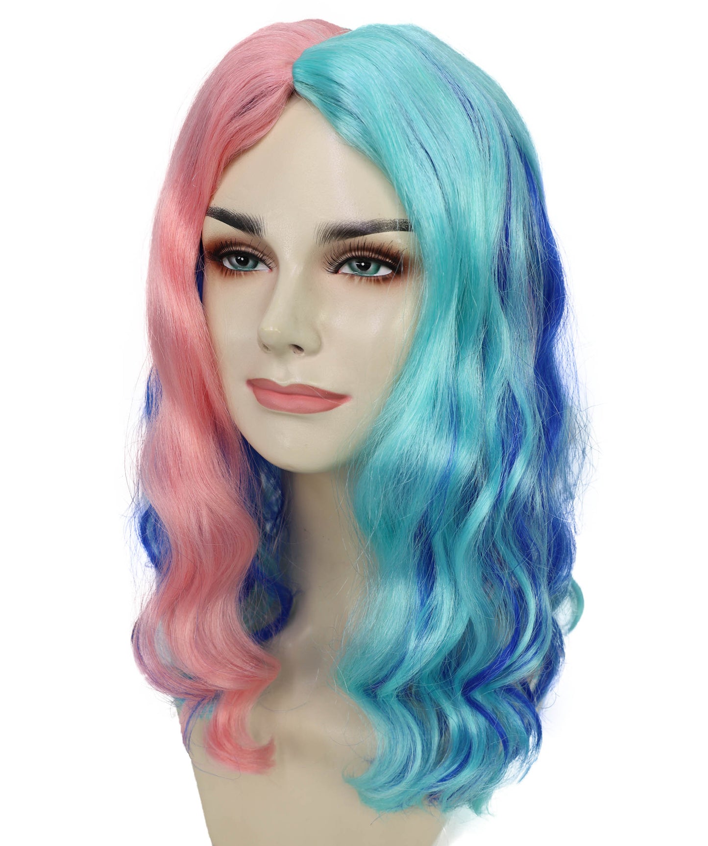 HPO Adult Vibrant Ombre Pink and Blue Water Ripple Curly Wig| Ideal for Halloween | Breathable Capless Cap