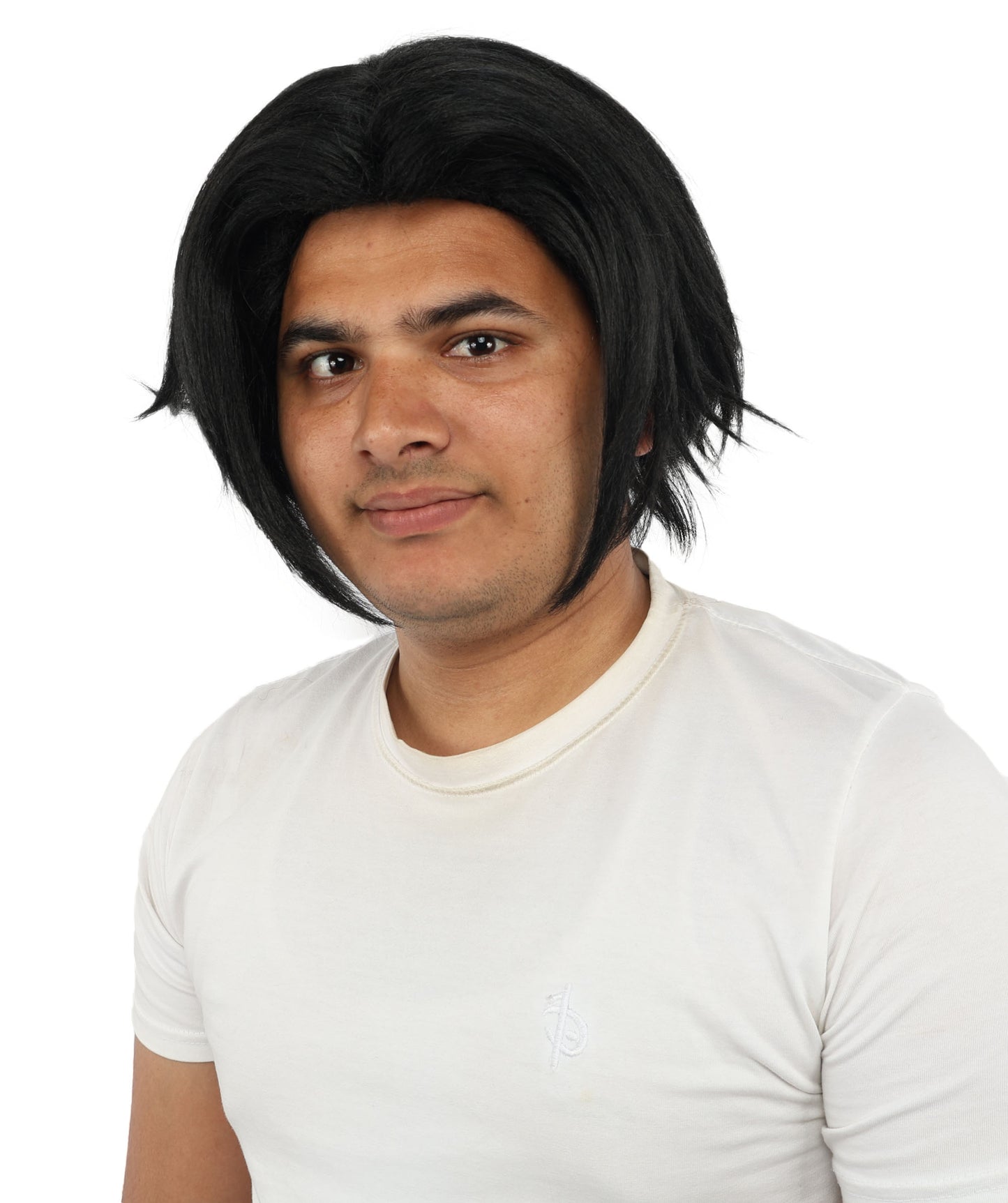 HPO Men's Two Tone Black & White Layered Anime Hair | Frosted Tips Messy Style, Natural Matte Finish, Adjustable Interior Net & Durable Strands | Carnival, Dress Up, Fantasy Conventions, Theater & Photo Shoots