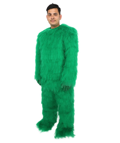 HPO Unisex Green Animal Fur Monster Costume Bundle – 75 Inch Full Outfit with Head Mask & Body Suit | Plush Mascot Style Costume for Halloween and Cosplay