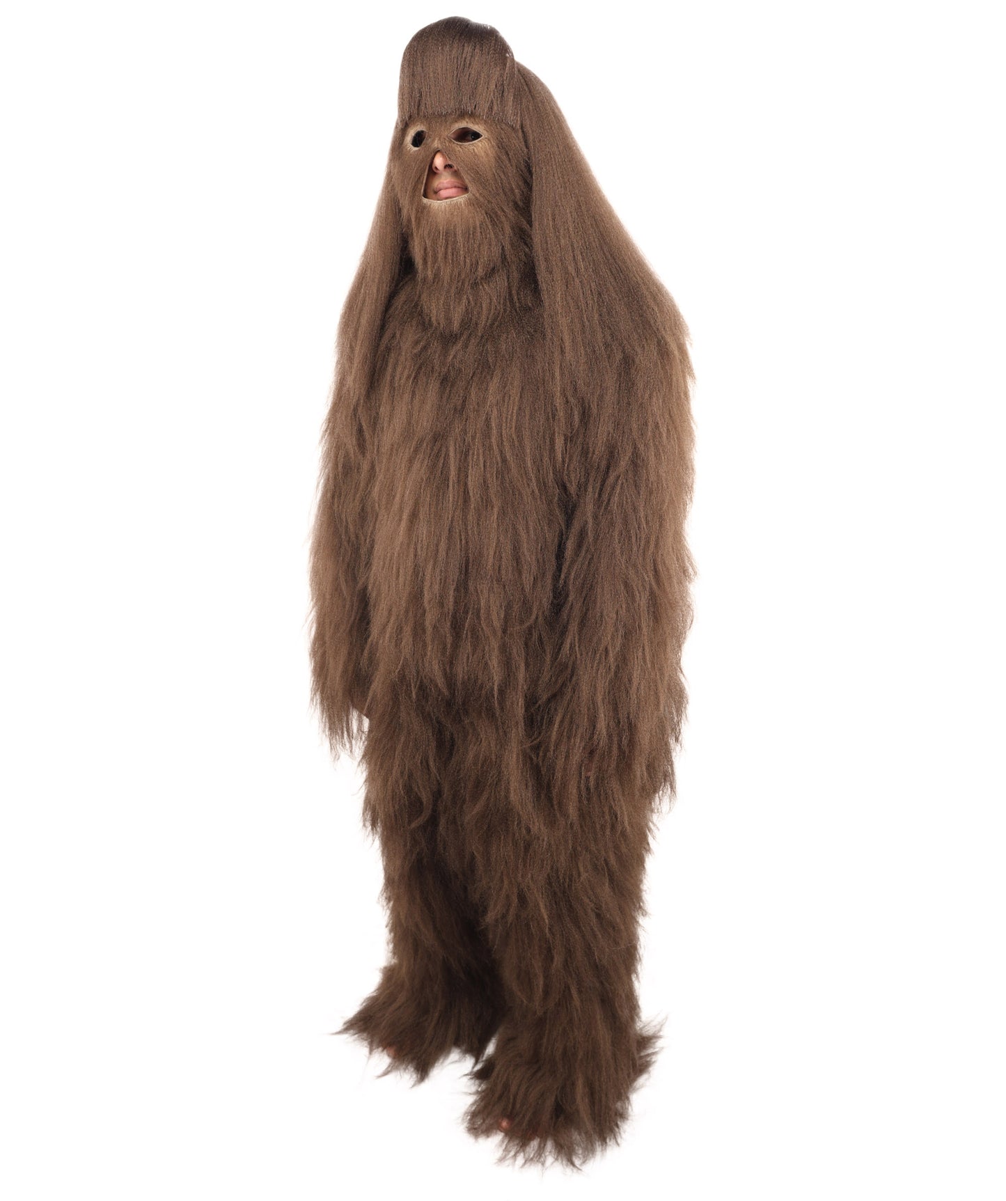 HPO Unisex Extreme Hairy Person Costume, Mask and Bundle - Full-Body Hair Suit Extra-Long Ash Brown Costume Wig for Halloween, Cosplay & Parties