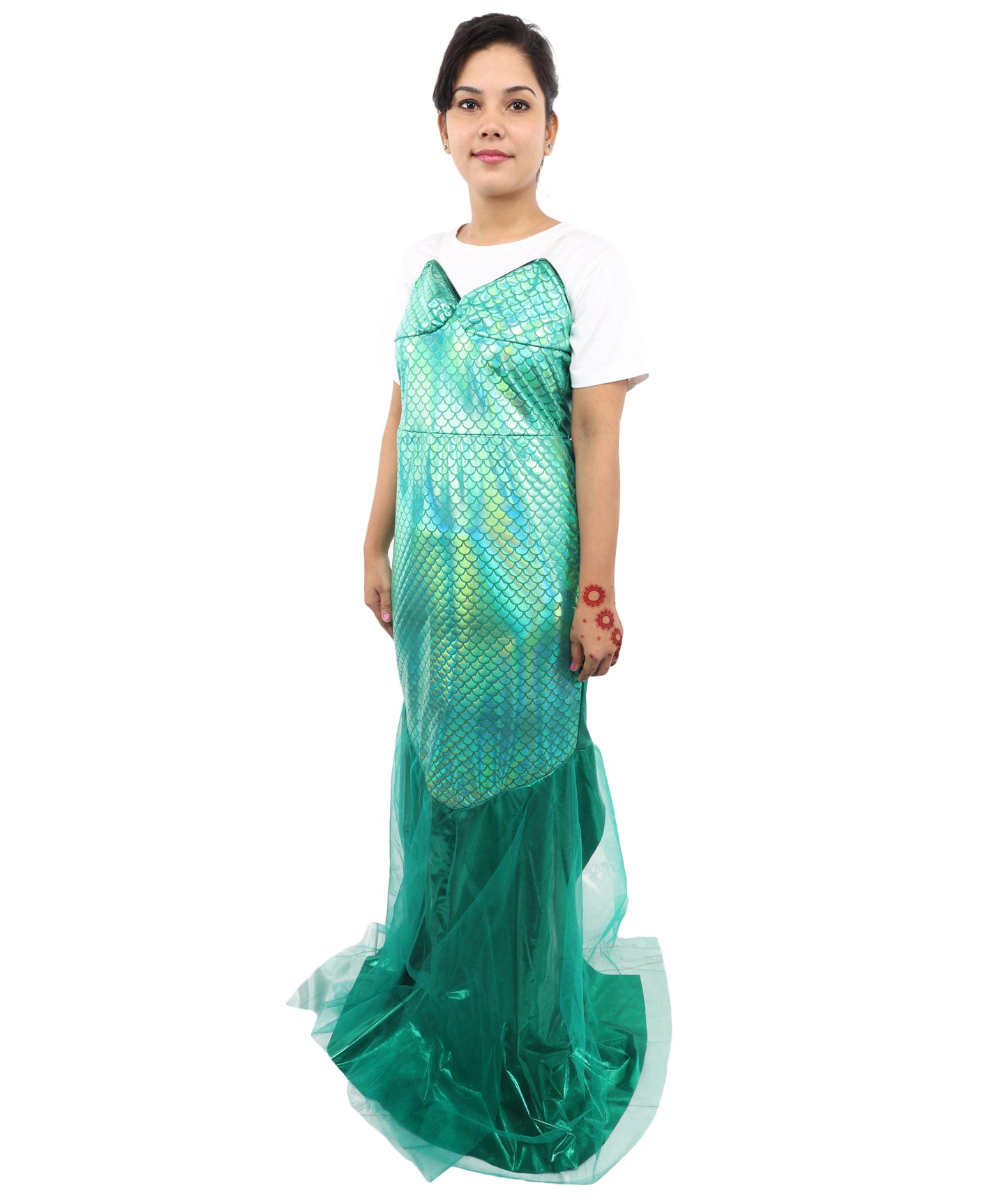 HPO Women's Green Fishtail Sequin Gown Costume | Elegant Shimmer Dress | Ideal for Halloween, Parties, Cosplay & Evening Themes