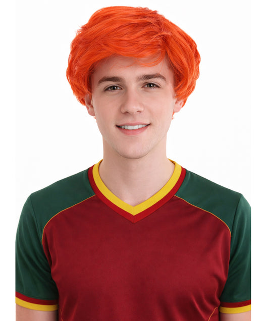 Ginger Tony Mens Wig | Orange Fancy  Halloween Wig | Premium Breathable Capless Cap