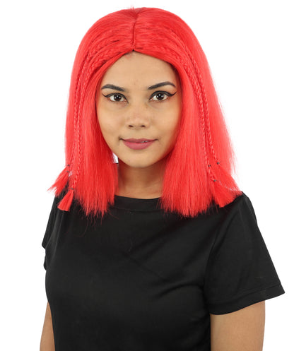 HPO Celebrity-Style 11 Inch Green Rooted Blonde Front Braided Straight Wig | Shoulder-Length Fun, Bold, and Stylish Hairpiece  | Ideal for Halloween, Cosplay, and Themed Parties