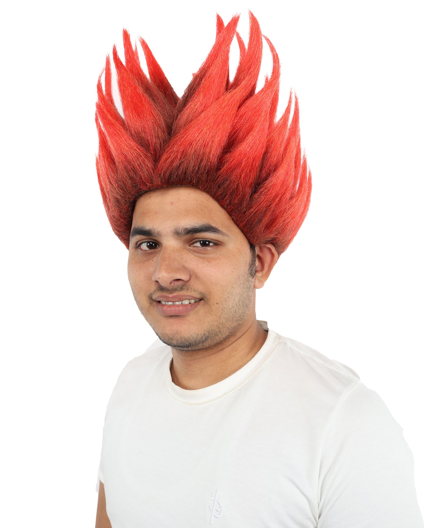 HPO Adult Men's Flame-Style Cosplay Wig | Fiery Red and Brown Spiky Hairstyle | Synthetic Wig for Halloween, Cosplay, Stage & Roleplay