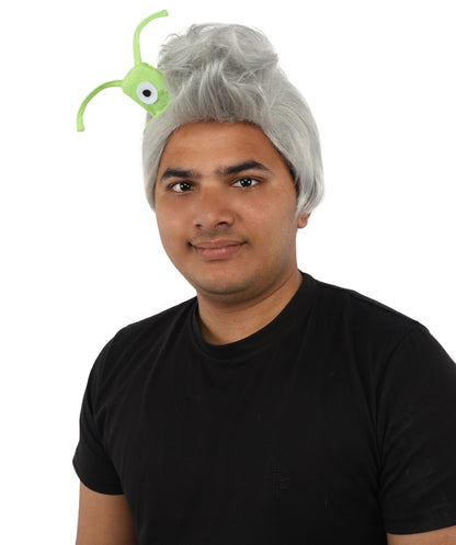 HPO Men's Brain Slug Orange Wig | Medium Spiked Synthetic Hair with Attached Green Alien Plush and Messy Texture | Sci-Fi Cosplay, Halloween, Cartoon Theme Party, and Funny Costume Accessories