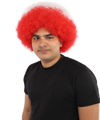 HPO UnisexAustria Flag Afro Wig | 12 Inch Synthetic Curls Horizontal Stripe Design | Sports Event National Holiday Parade Soccer Match Fan Gear