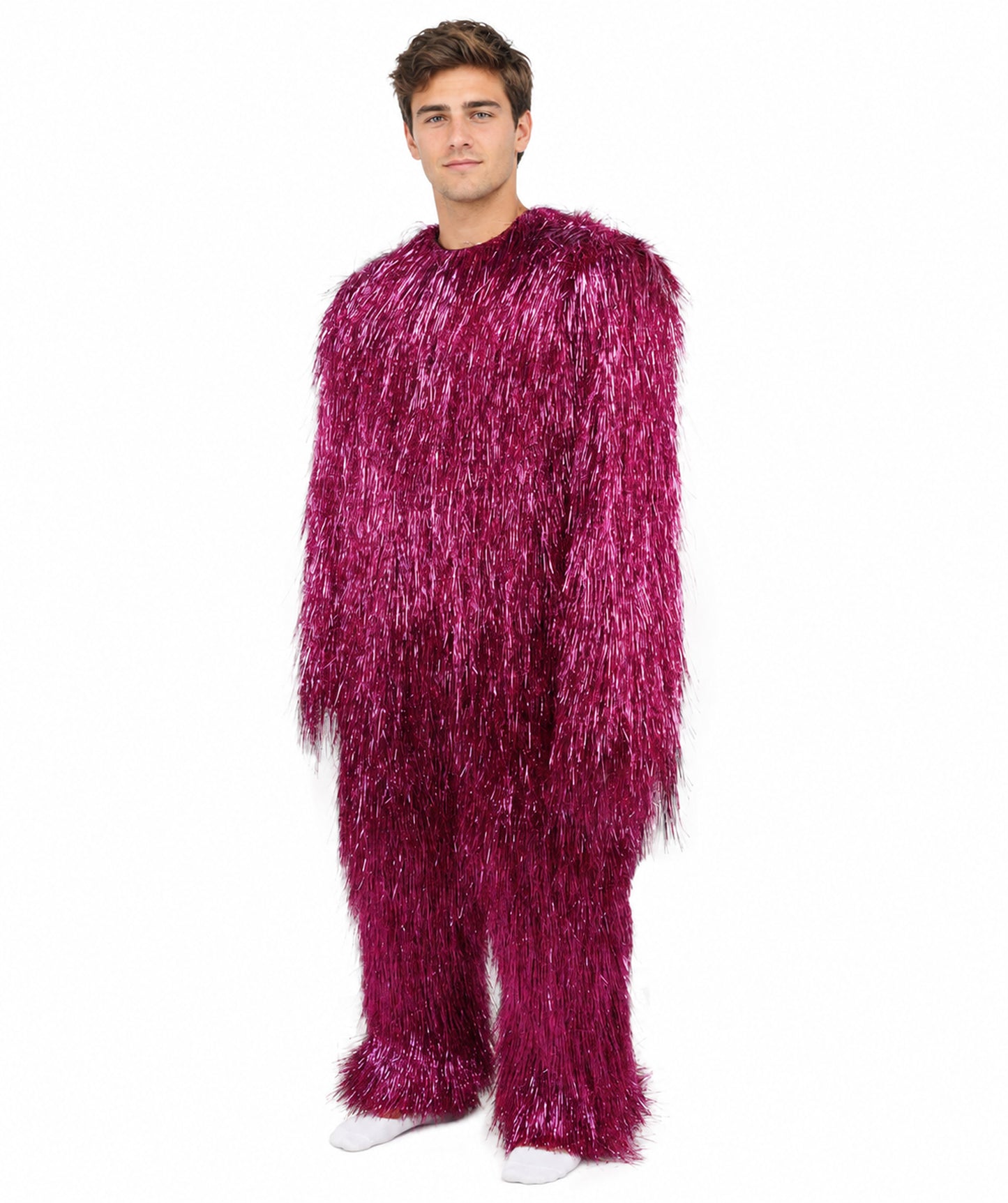 HPO UnisexTinsel Hairy Costume, Bundle & Mask Set | Full-Body Suit & Matching Mask | Long Hair Funny Costume for Halloween, Performers, Cosplay & Mascots | Multicolor Options