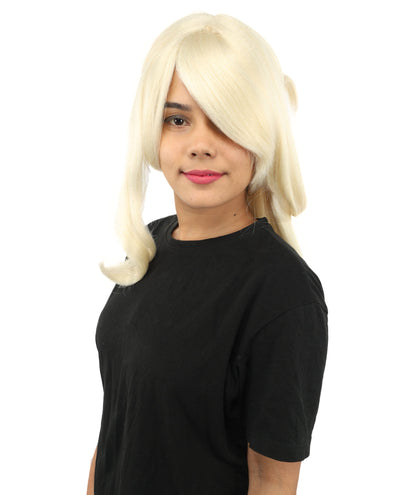 HPO Adult Women's Anime Character Wig | Multiple Color Options | Synthetic Fiber with Side Swept Bangs and Top Tuft | Halloween Party and Comic Con Events