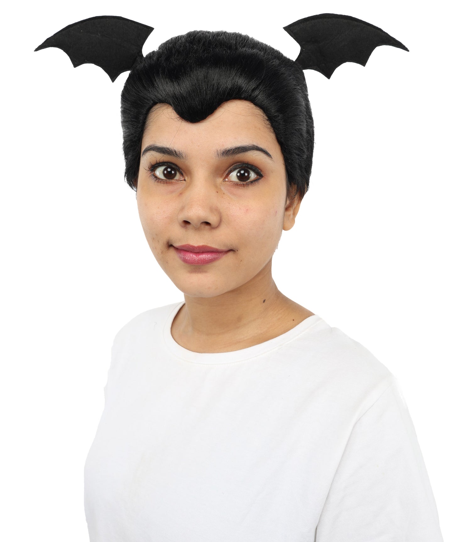 HPO Women's Black Vampire Bat Inspired Lady Wig | Gothic Long Hairpiece with Deluxe Synthetic Fibers & Adjustable Cap | Halloween, Cosplay, Stage & Roleplay