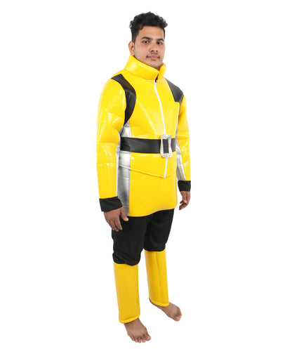 HPO Men's Hero Fighter Style Costume Jumpsuit | Yellow & Black Character Outfit for Dress Up Parties, Cosplay