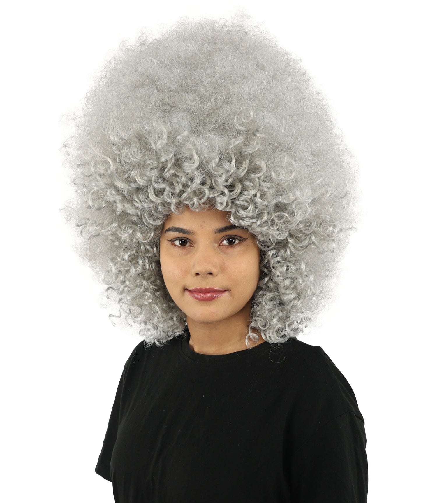 HPO Women's Giant White Glitter Afro Wig | Massive Puffy Sparkle Hair with Silver Sheen, Synthetic Fiber & Breathable Cap | Halloween, Troll Roleplay, 70s Disco Party, Theater & Funny Costume