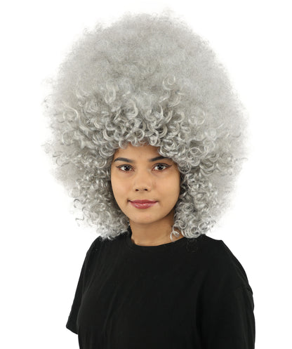 HPO Women's Giant White Glitter Afro Wig | Massive Puffy Sparkle Hair with Silver Sheen, Synthetic Fiber & Breathable Cap | Halloween, Troll Roleplay, 70s Disco Party, Theater & Funny Costume
