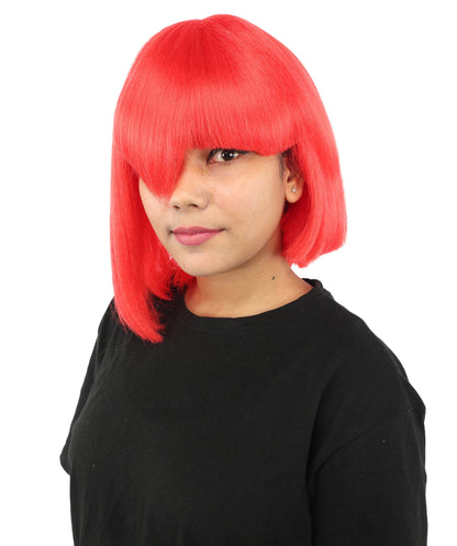 HPO Adult Women's Asymmetrical Bangs Bob Wig | Multiple Color Options | Create of synthetic fiber, sleek straight volume, breathable capless base | Party, Halloween, theater, drag, performance, costume events