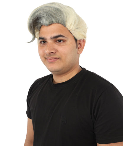 HPO Adult & Teen Men's Sleek Updo Theatrical Wig | Icy silver tone, create of synthetic fiber, striking swept front volume, breathable base | Party, Halloween, theater, drag, performance, costume events