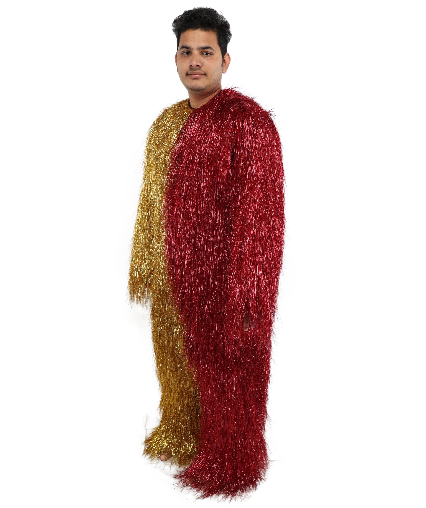 HPO Unisex Tinsel Hairy Two-Part Costume, Bundle & Mask Set | Full-Body Suit & Matching Mask | Long Hair Funny Costume for Halloween, Performers, Cosplay & Mascots