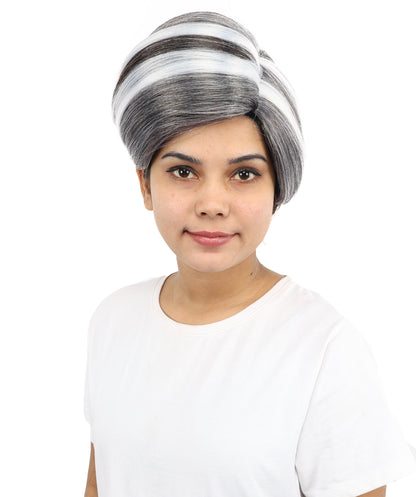 HPO Women's Short Asymmetrical Pixie Multicolor Wig | Slate Grey Side Swept Bangs with Tapered Nape, Heat Resistant Synthetic Fiber & Breathable Cap | Halloween, Sci-Fi Events, Roleplay, Theater & Costume Parties